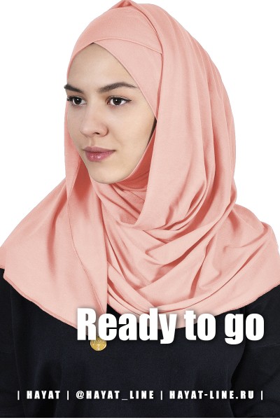 Хиджаб READY-TO-GO 1(с чалмой) розовый 02, с монистой